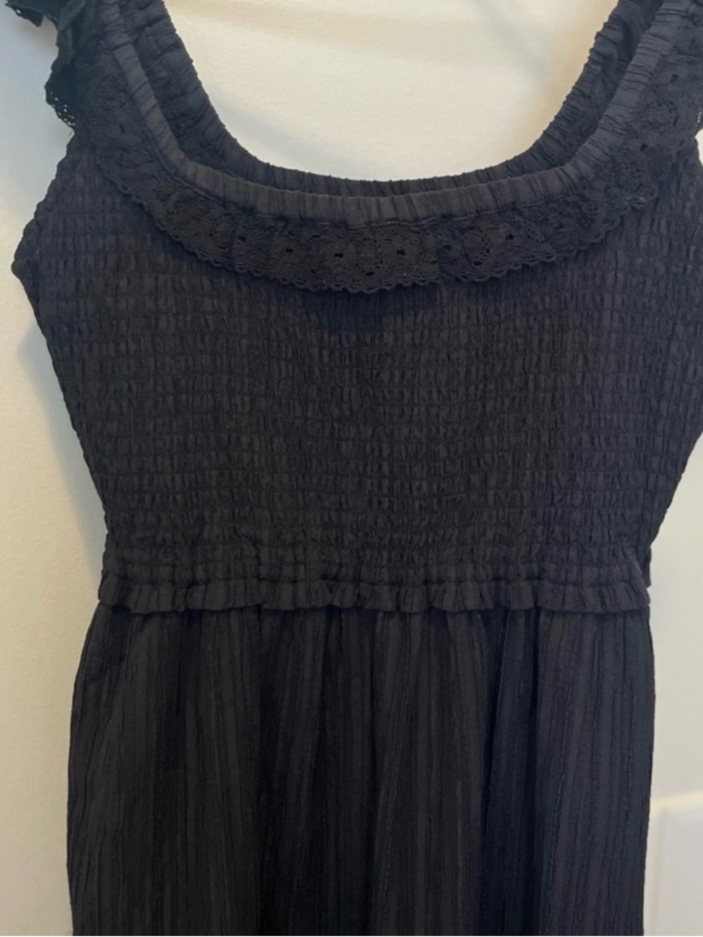 American Eagle Black Smocked Midi Dress with Flutter Sleeves / Solid Black - Picture 3 of 4
